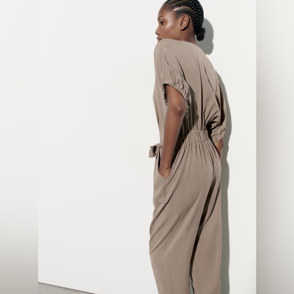 Zara Long Belted Mid-Camel Jumpsuit- Size Small- New with Tags - Picture 2 of 11